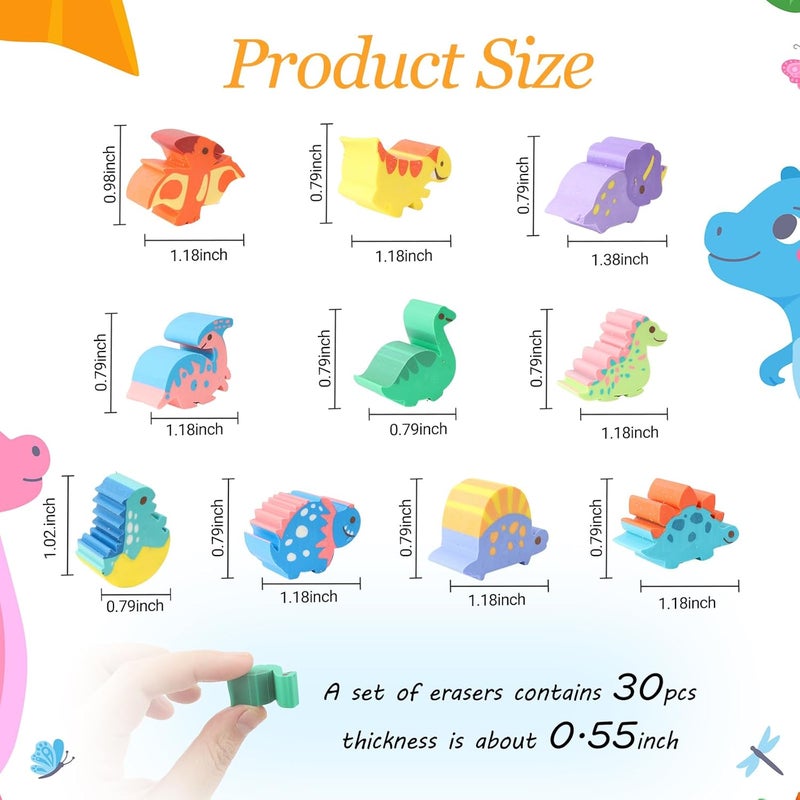 Wolpark 30 PCS Dinosaur Pencil Top Erasers for Kids Bulk Cute Dinosaur Eraser Caps Pencil Eraser Tops for Kids Erasers Toppers for School Party Favors Back to School Supplies - Image 3